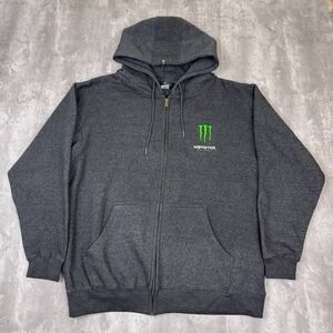 Vintage Monster Energy Hoodie Mens XL Full Zip Graphic Print Sweatshirt Y2K